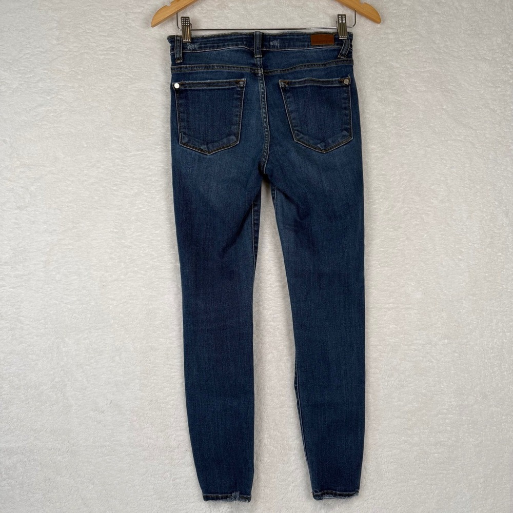 Judy Blue Mid Rise Distressed Skinny Jeans Dark Wash Raw Hem JB82138DK Size 3/26 - Picture 6 of 10